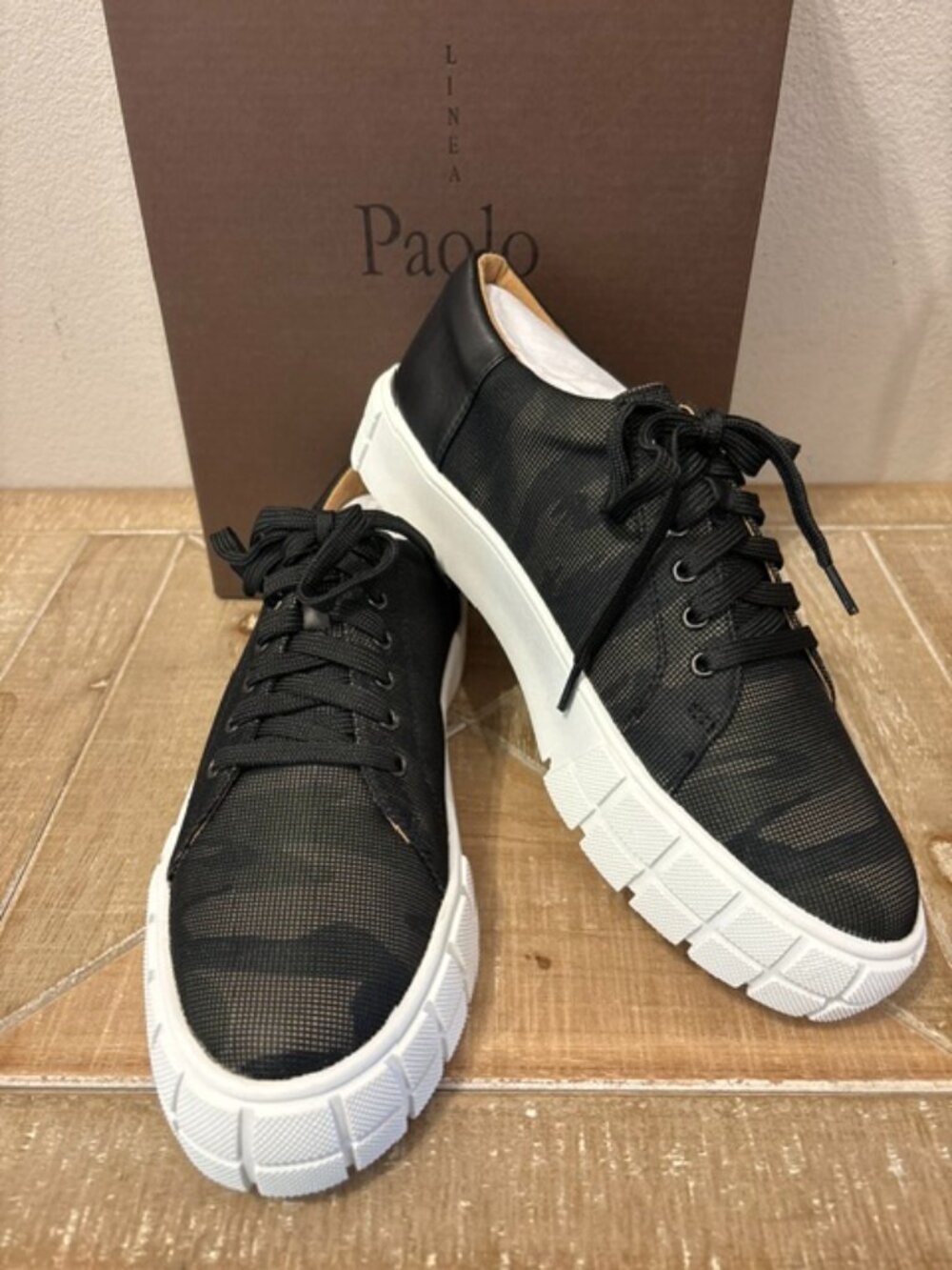 NEW Linea Paolo Kenzi Sneakers – Camo/Black Net Fabric – Women's Sizes 7-10
